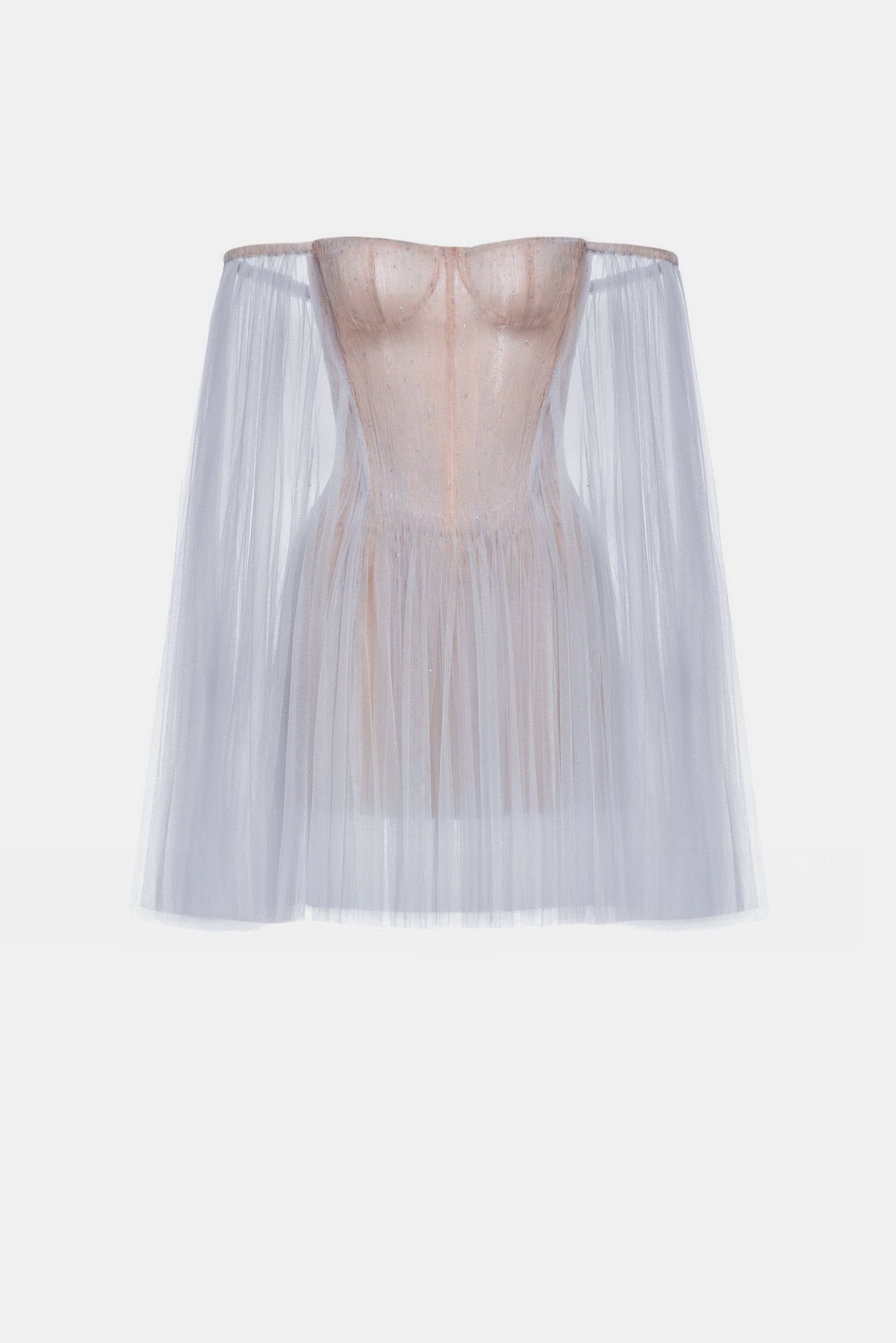 Blue Tulle Off-shoulder Mini Dress