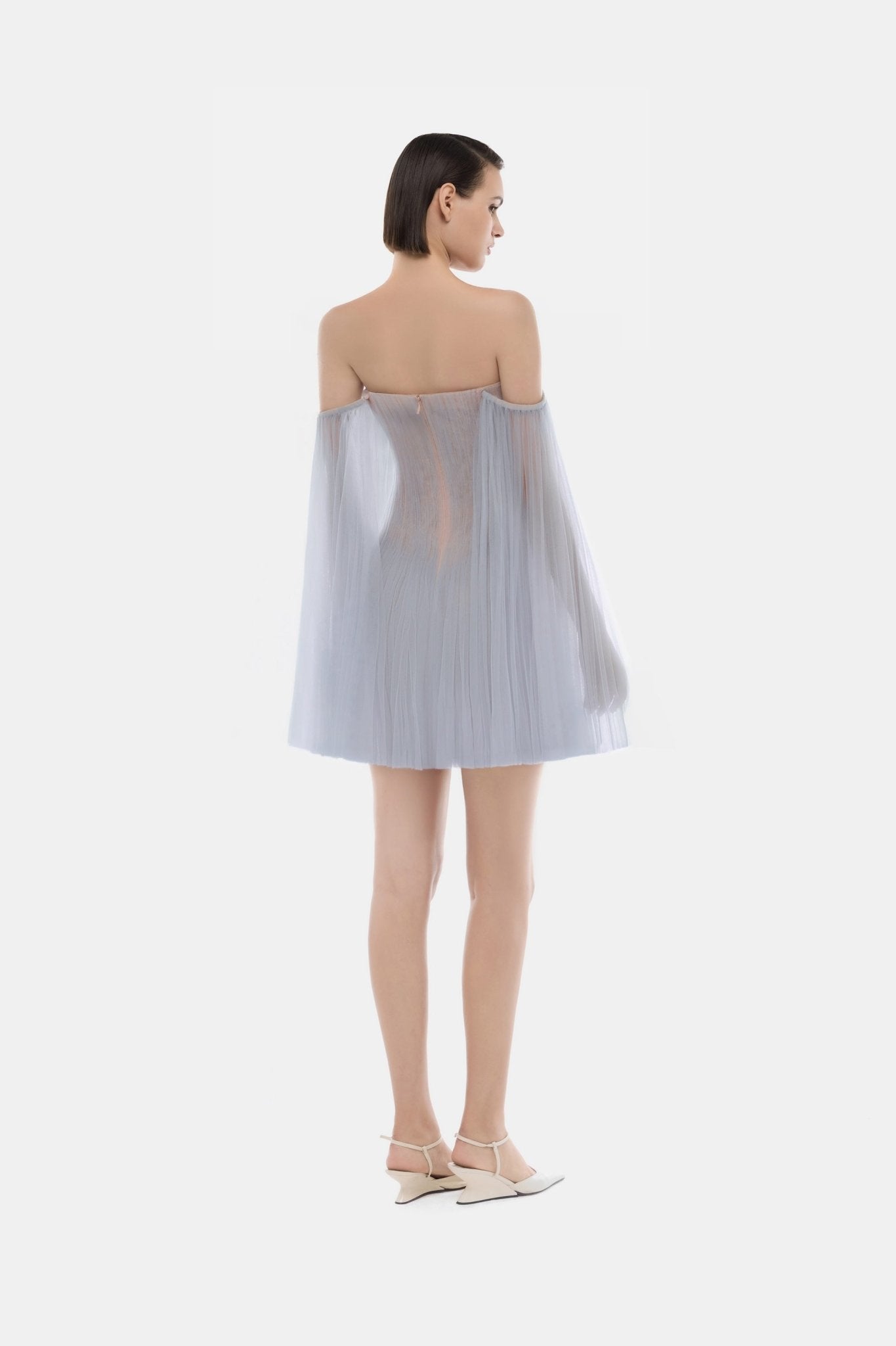 Blue Tulle Off-shoulder Mini Dress