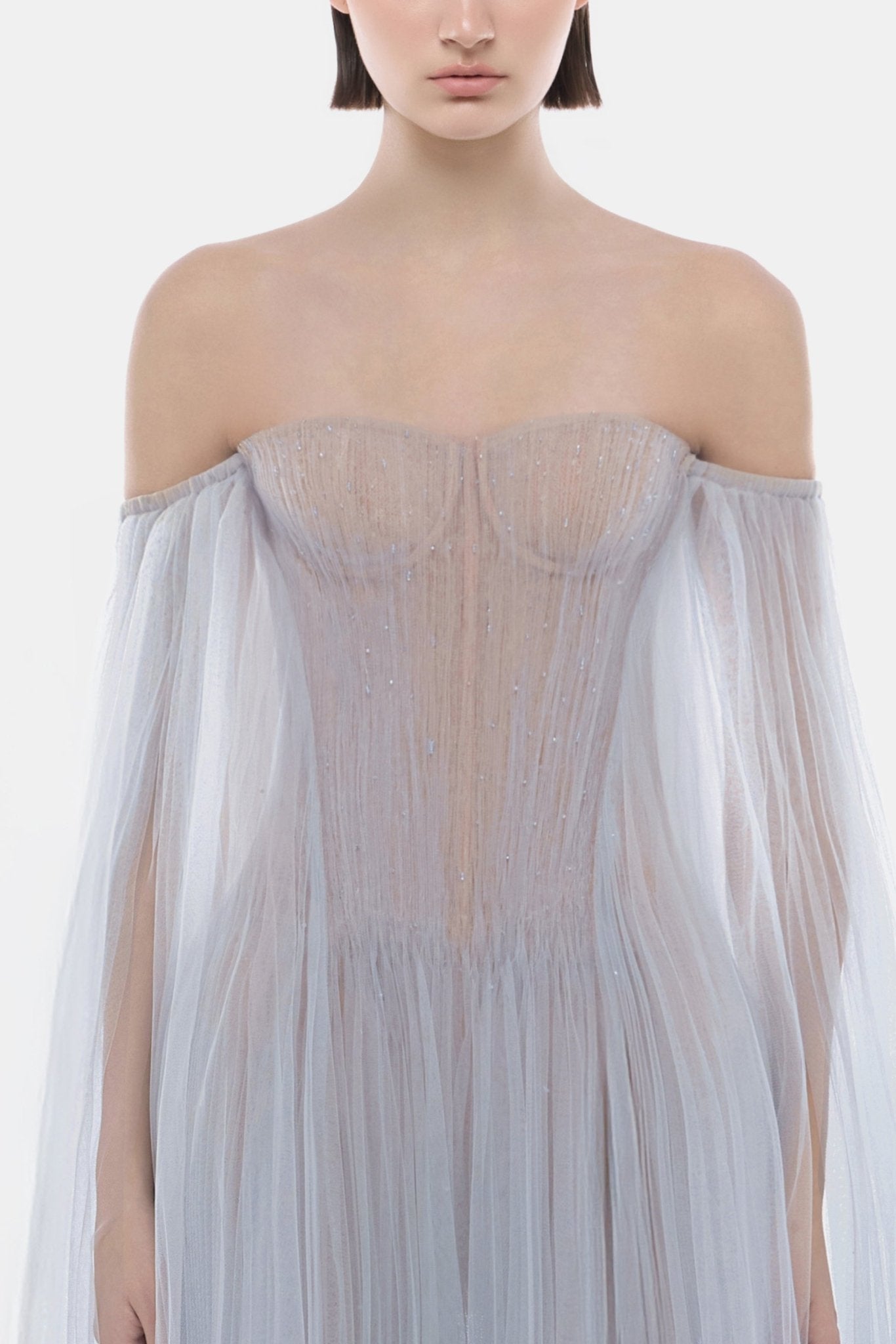 Blue Tulle Off-shoulder Mini Dress