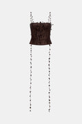 Brown 3D Floral Strap Top