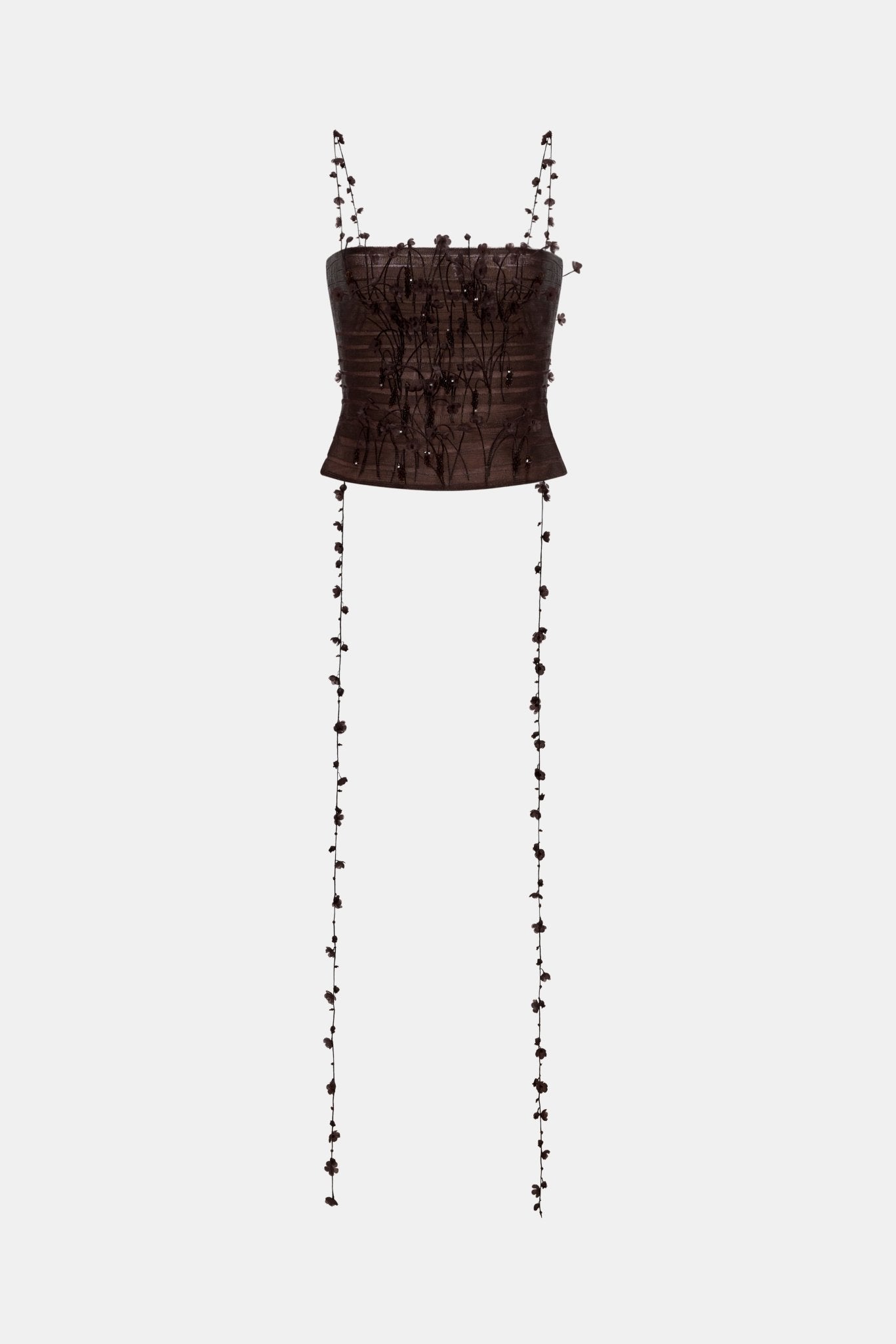 Brown 3D Floral Strap Top