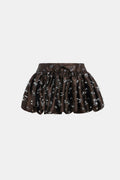Brown Floral Bubble Mini Skirt