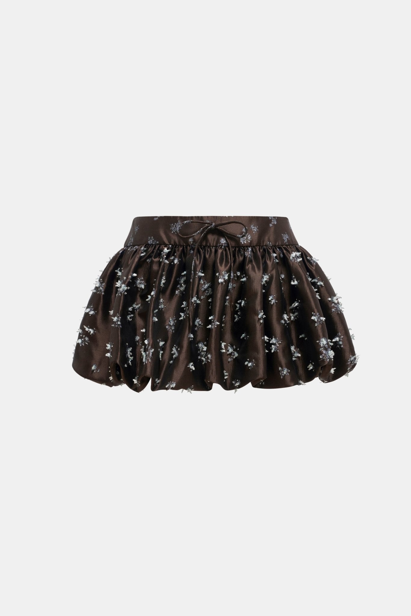 Brown Floral Bubble Mini Skirt