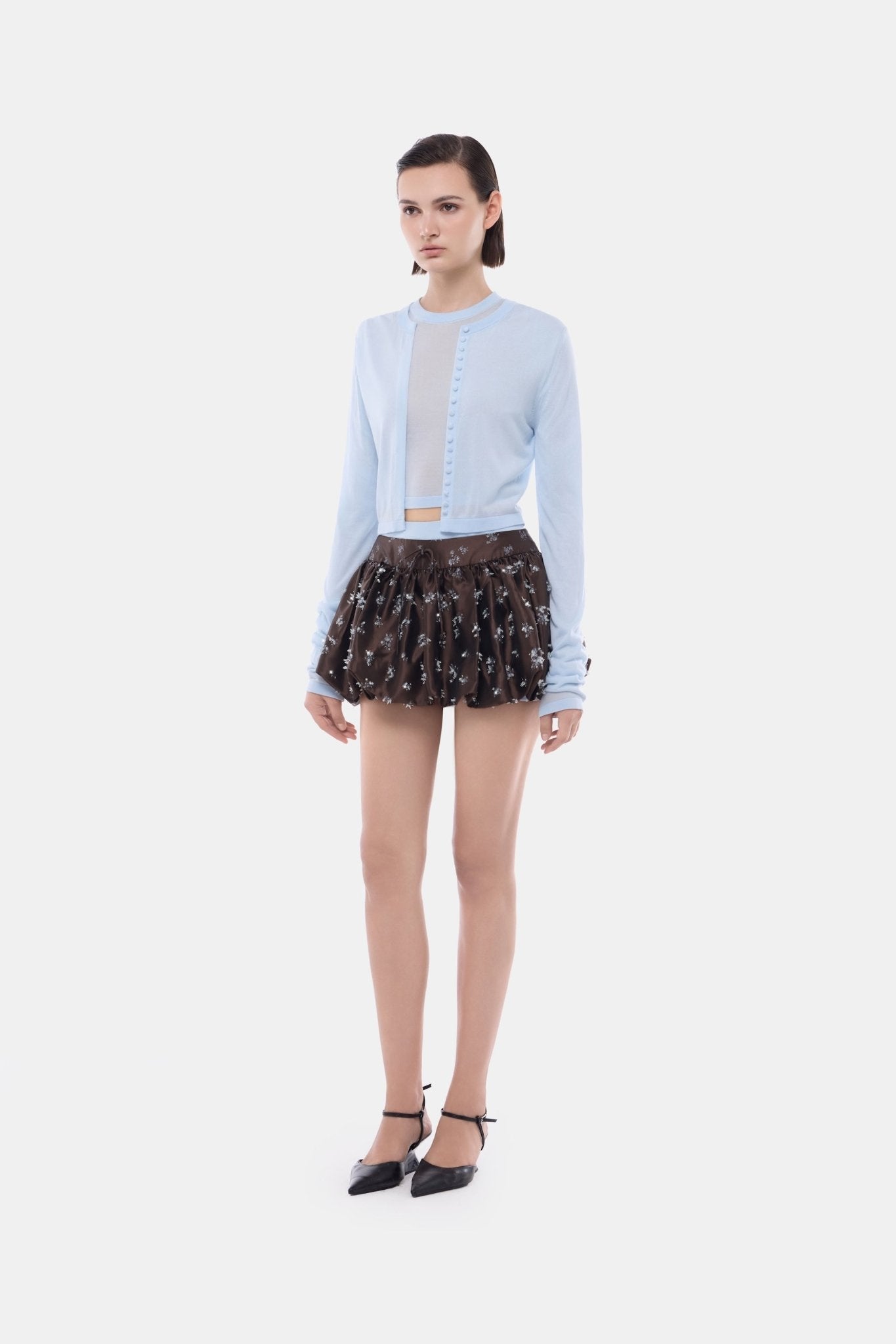 Brown Floral Bubble Mini Skirt