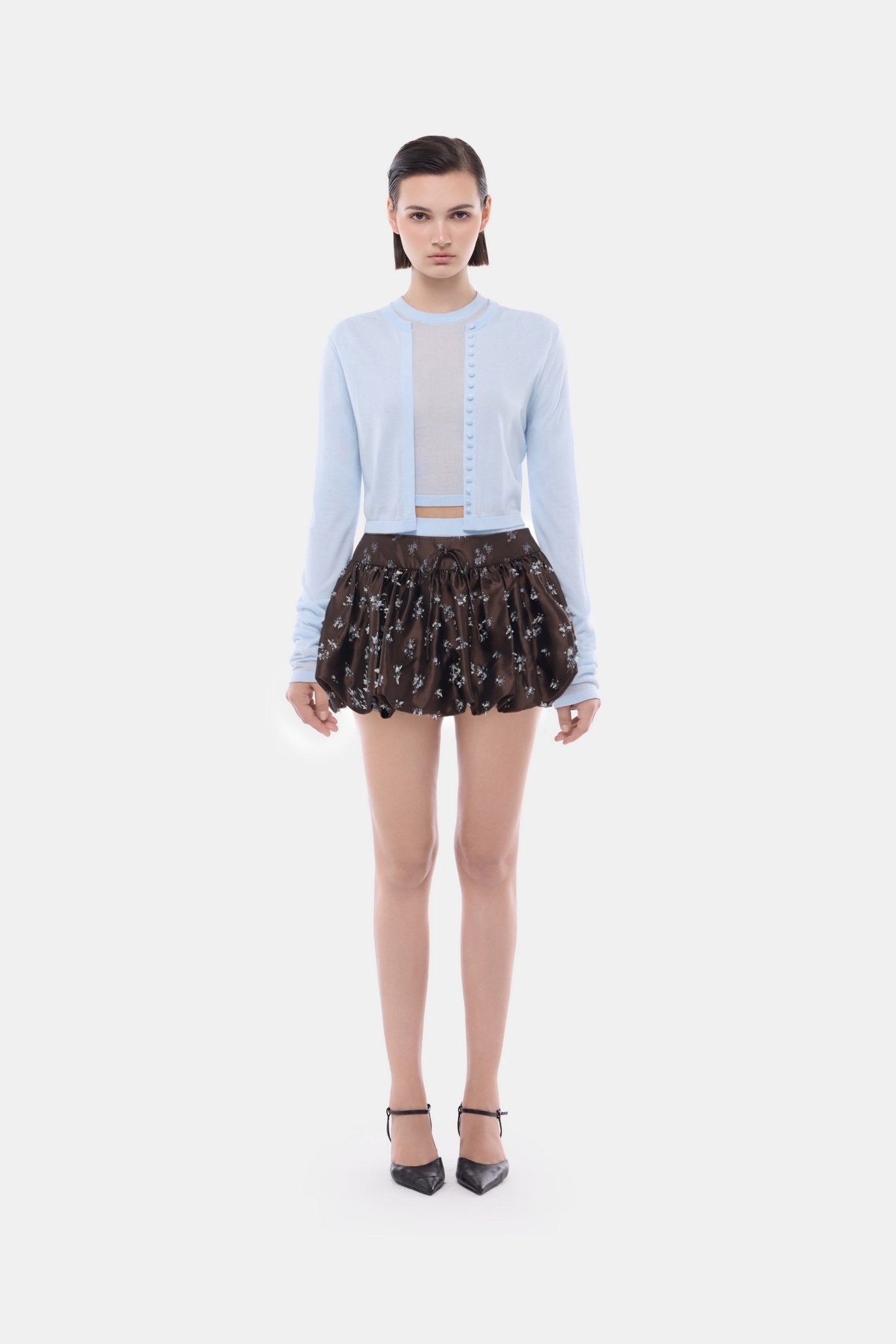 Brown Floral Bubble Mini Skirt