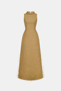 Camel Crystal Beaded Tweed Dress