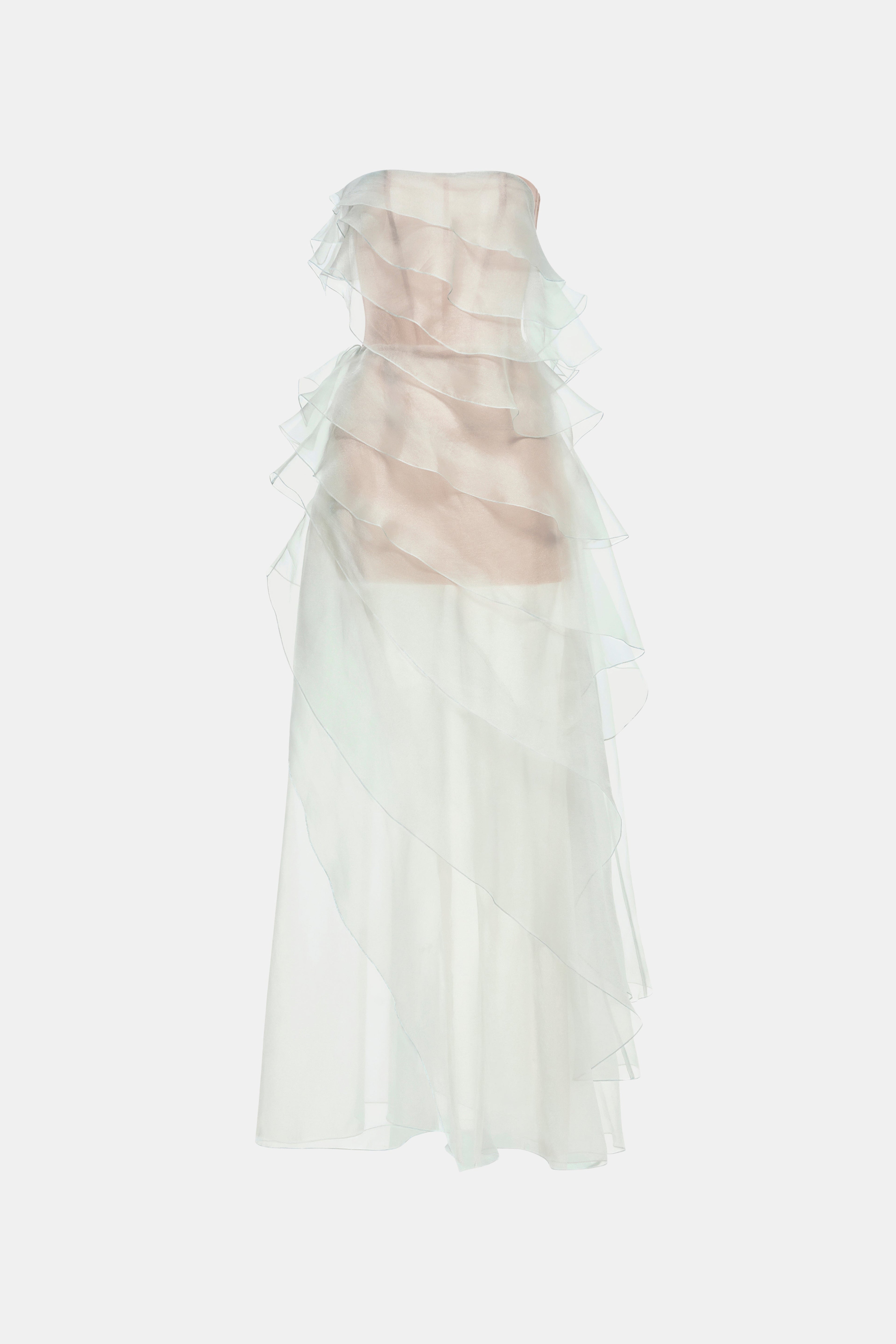 Mint Tiered Strapless Dress