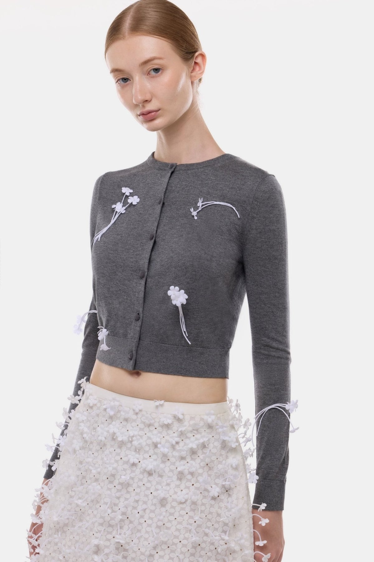 Grey 3D Floral Cardigan