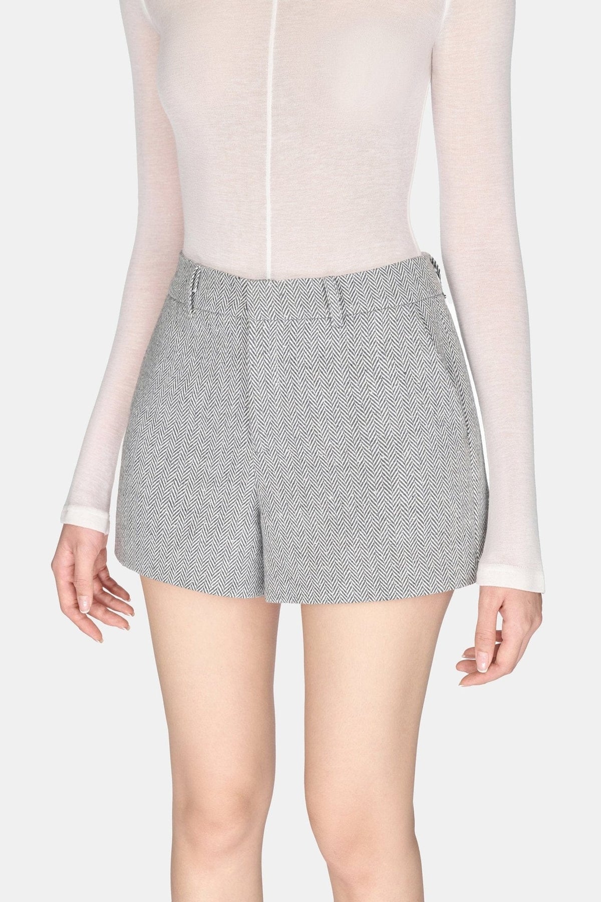 Grey Herringbone Shorts
