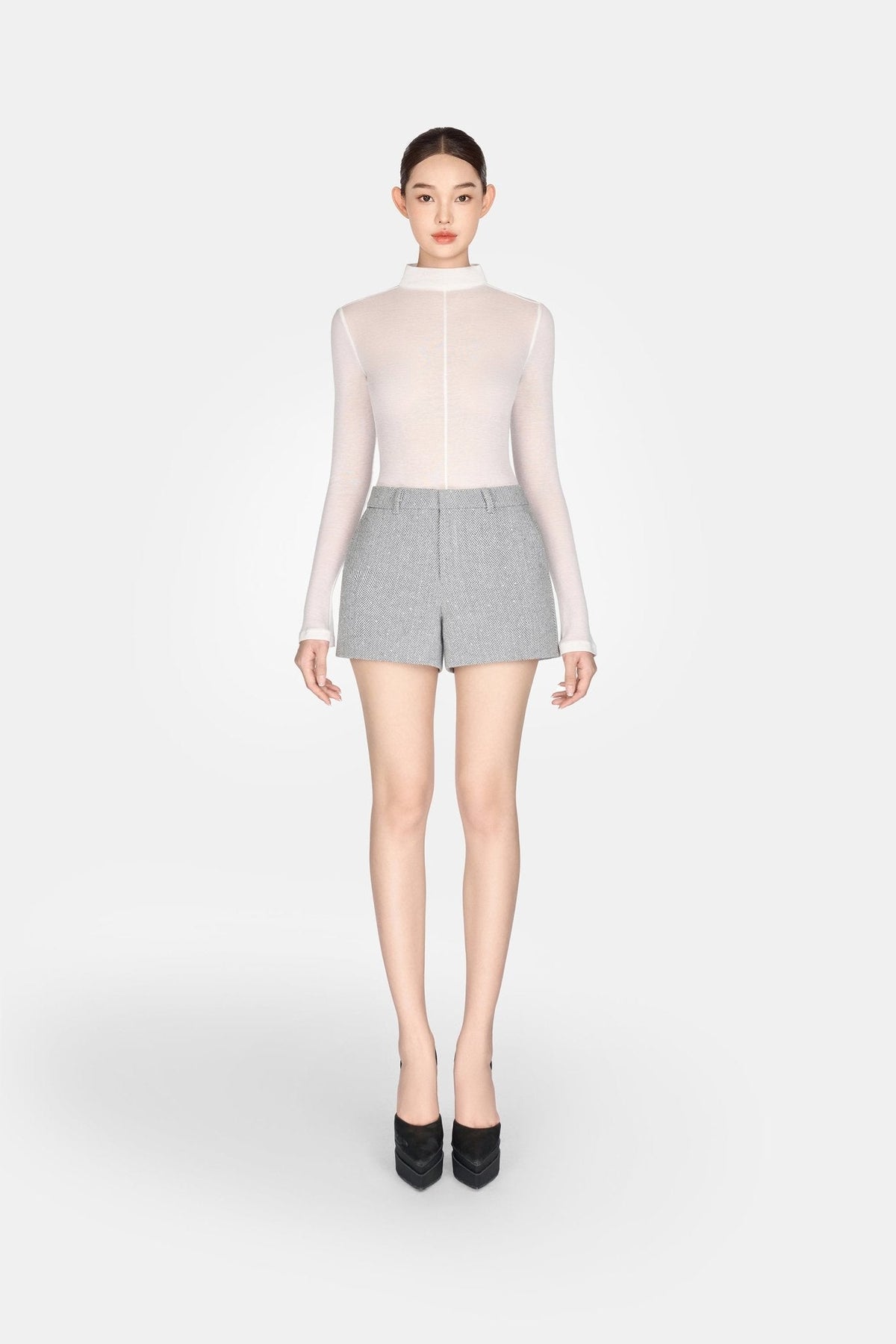Grey Herringbone Shorts