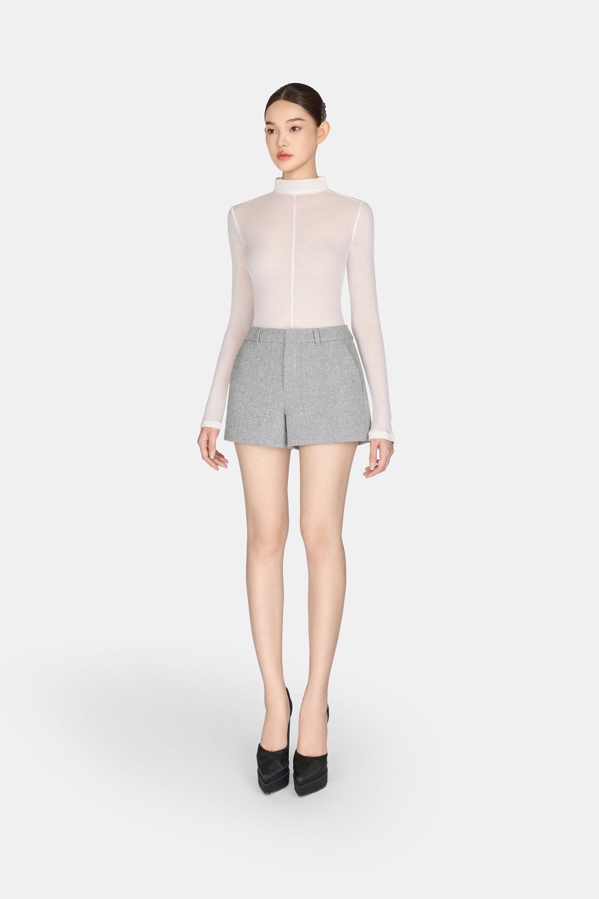 Grey Herringbone Shorts