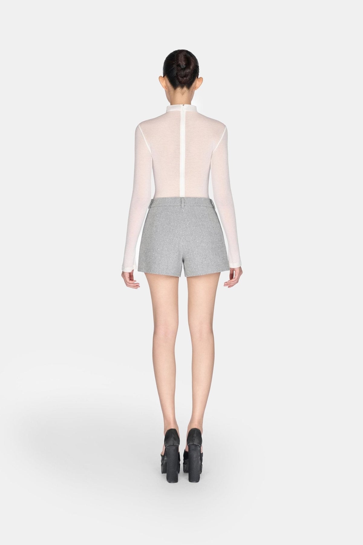 Grey Herringbone Shorts