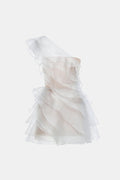 Grey Ruffle One-Shoulder Mini Dress
