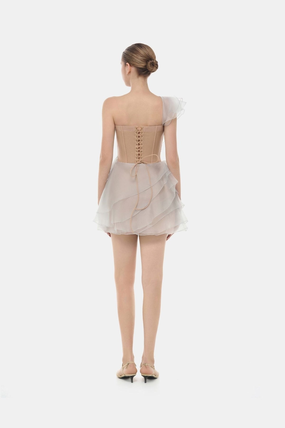 Grey Ruffle One-Shoulder Mini Dress