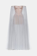 Grey Tulle Off-shoulder Maxi Dress
