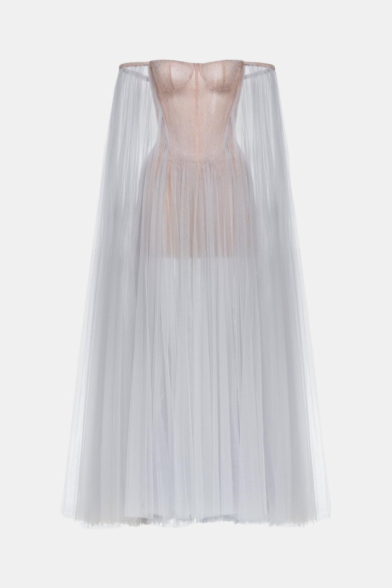 Grey Tulle Off-shoulder Maxi Dress