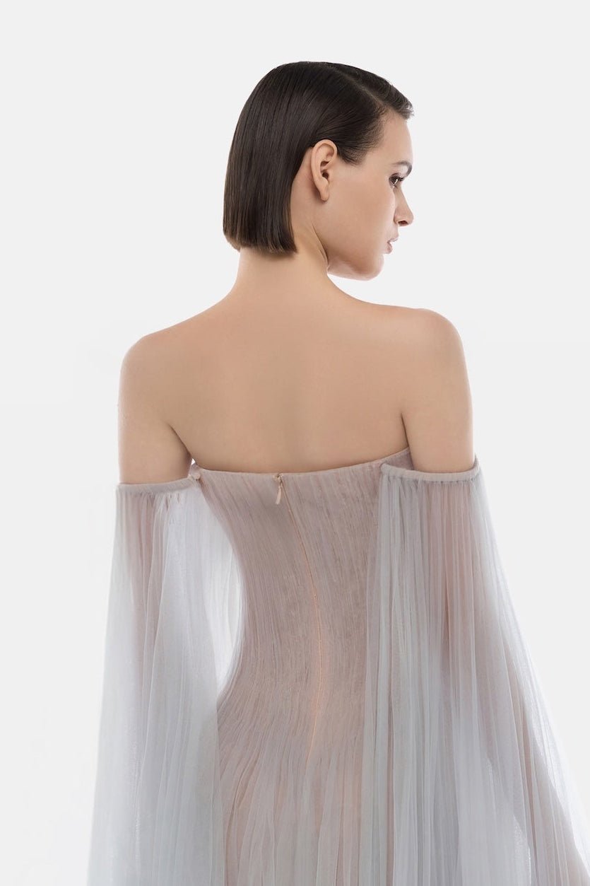 Grey Tulle Off-shoulder Mini Dress