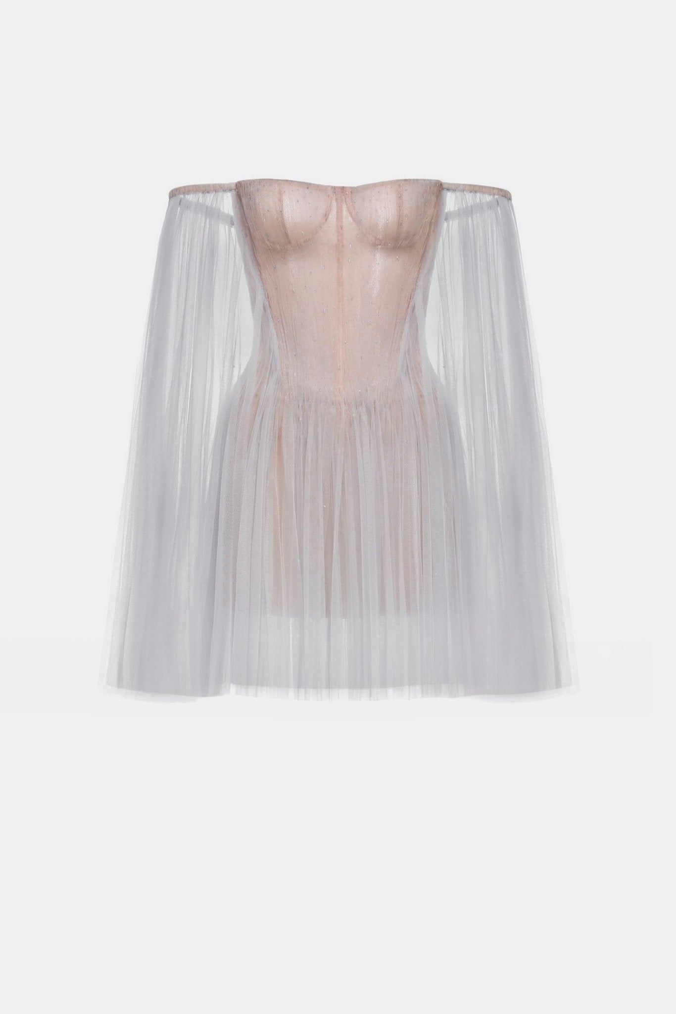 Grey Tulle Off-shoulder Mini Dress