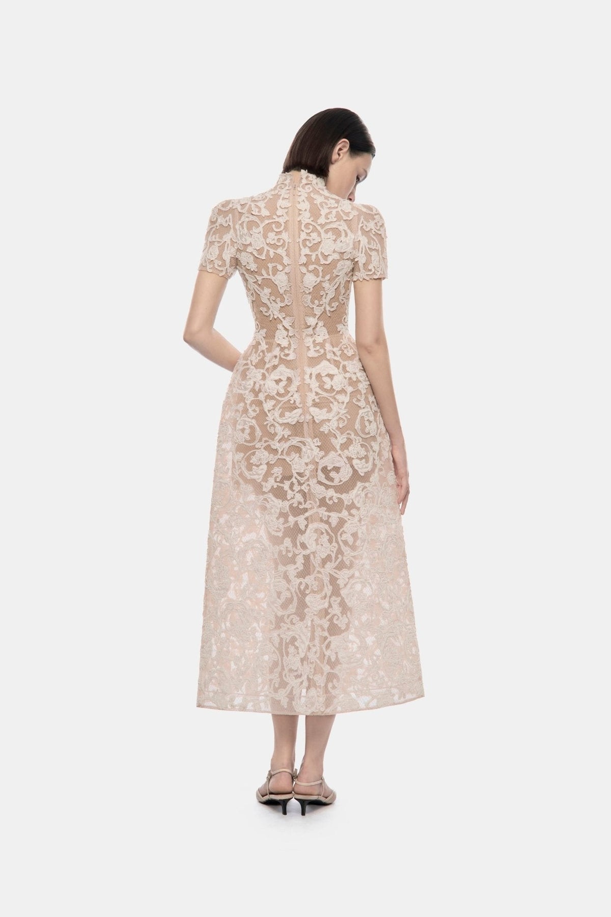 Ivory Brocade Bow Midi Dress