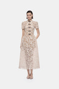 Ivory Brocade Bow Midi Dress