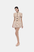 Ivory Brocade Bow Mini Dress