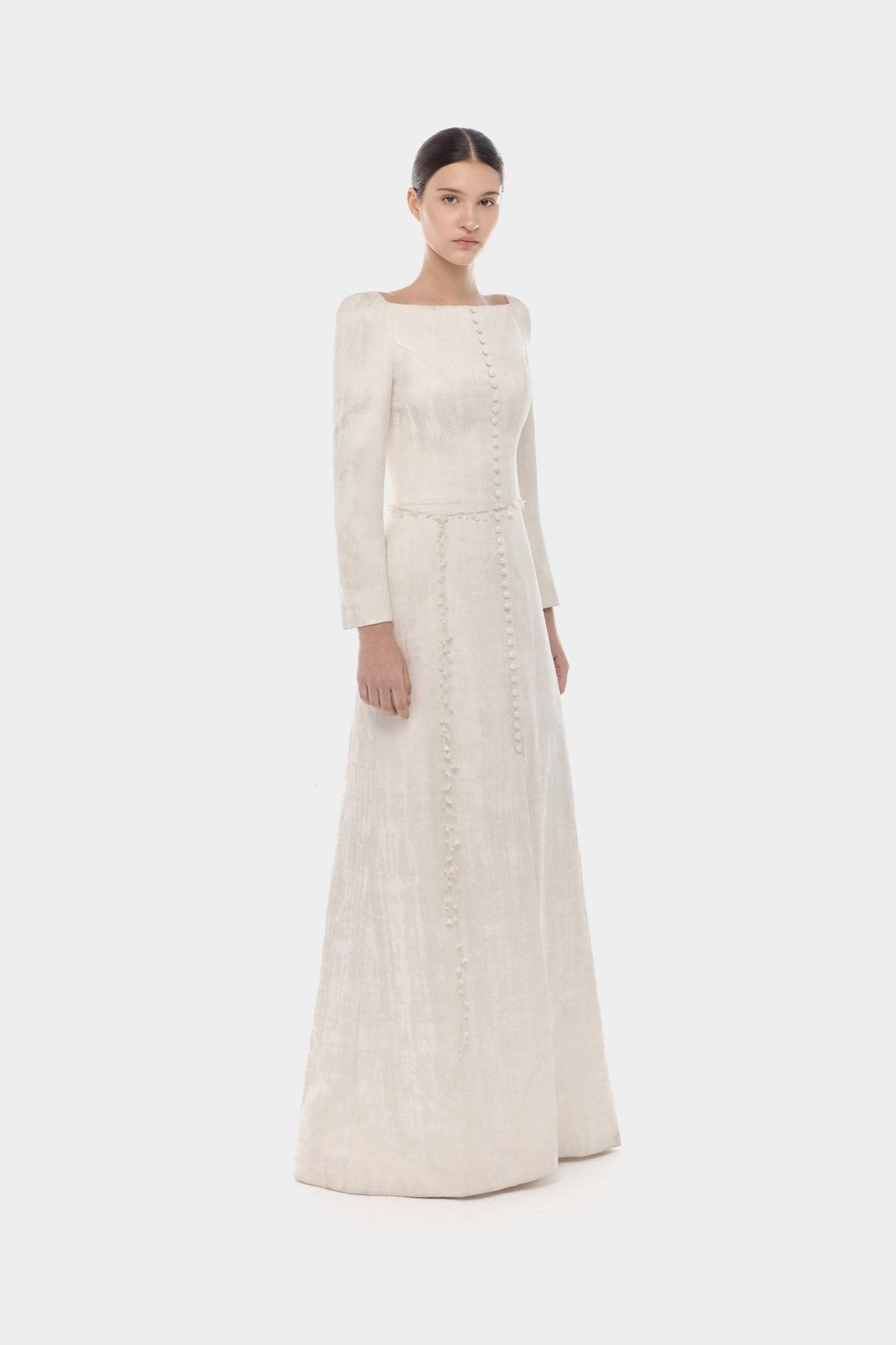 Ivory Brocade Split Dress