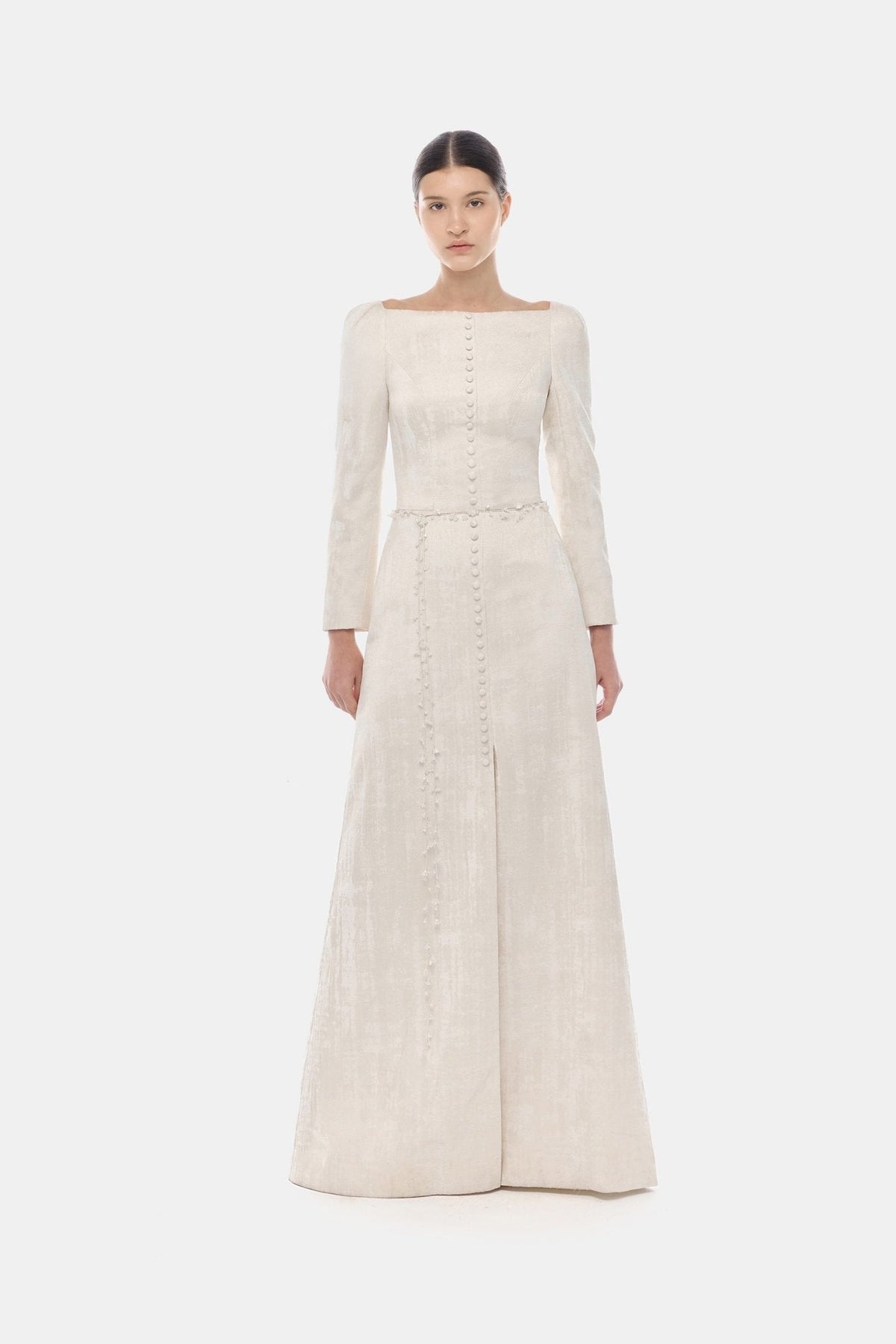 Ivory Brocade Split Dress