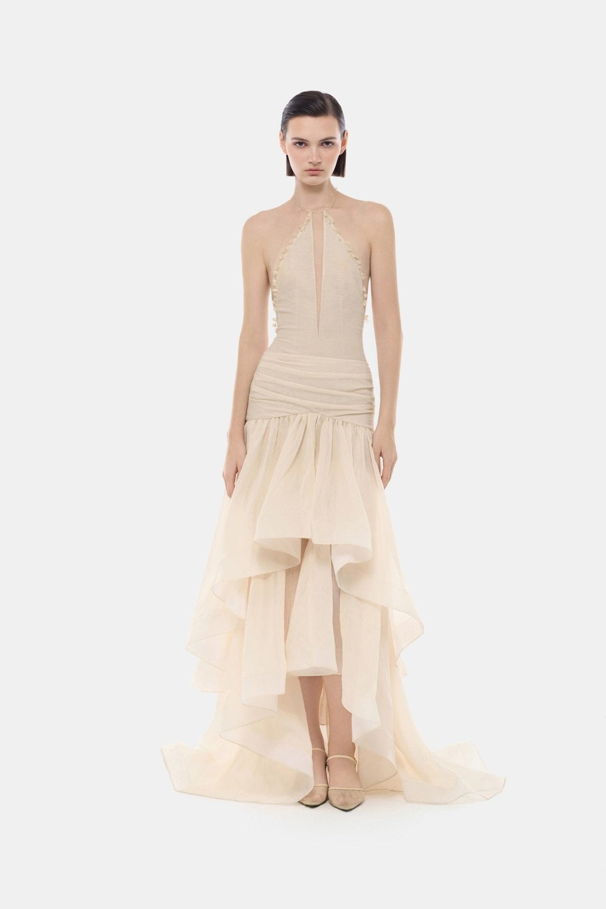 Ivory Open-Back Halter Dress