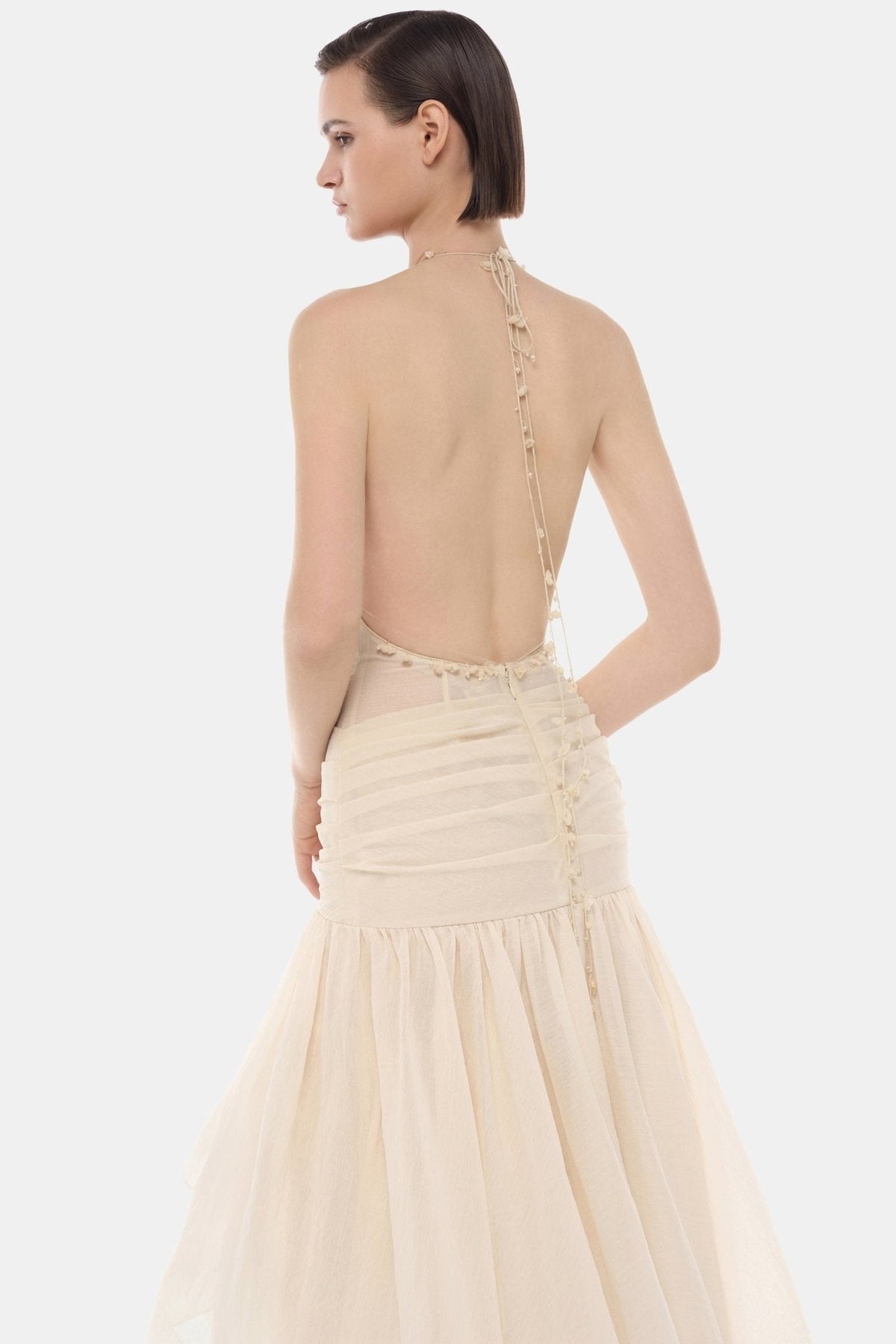 Ivory Open-Back Halter Dress