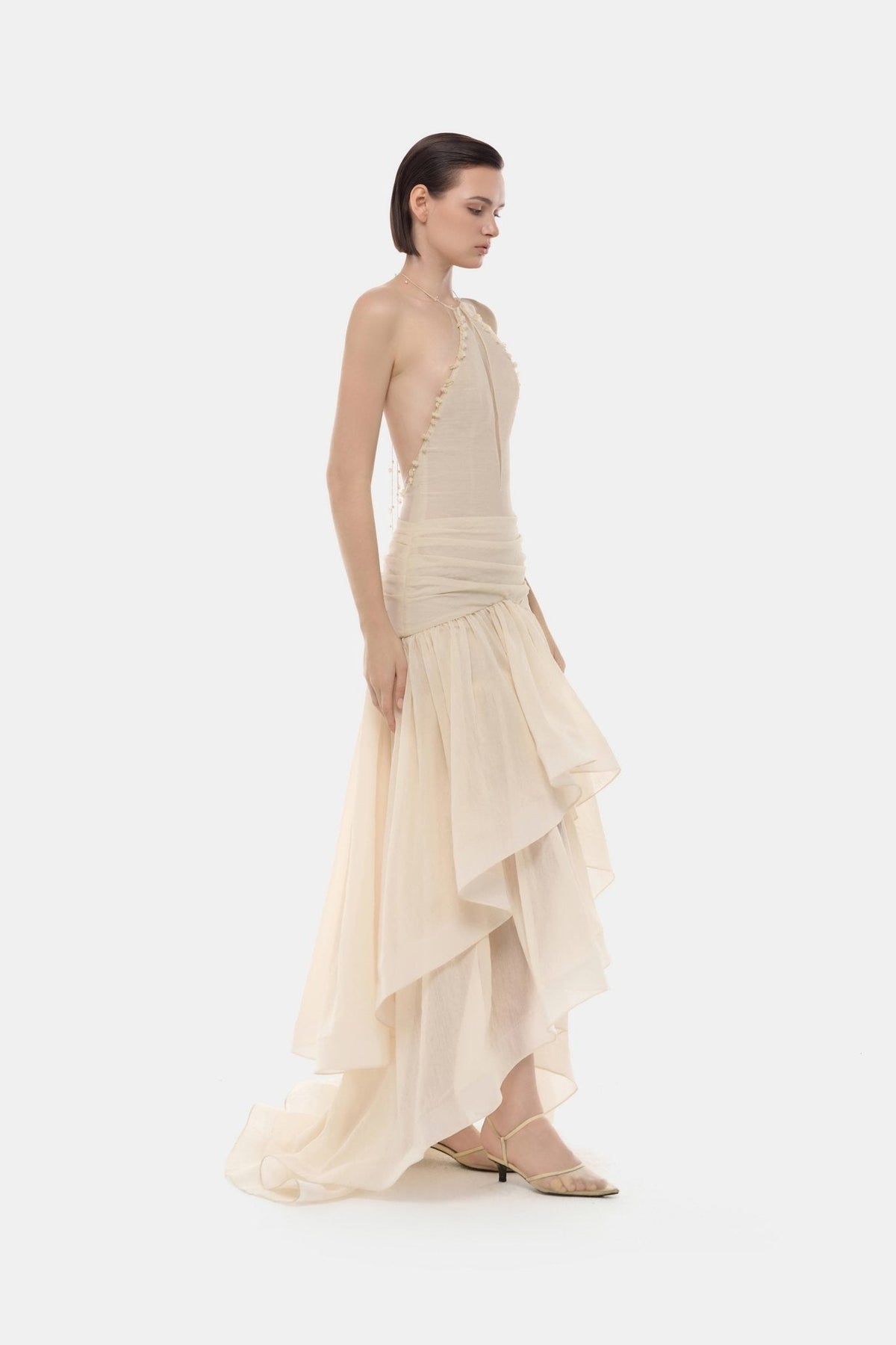 Ivory Open-Back Halter Dress