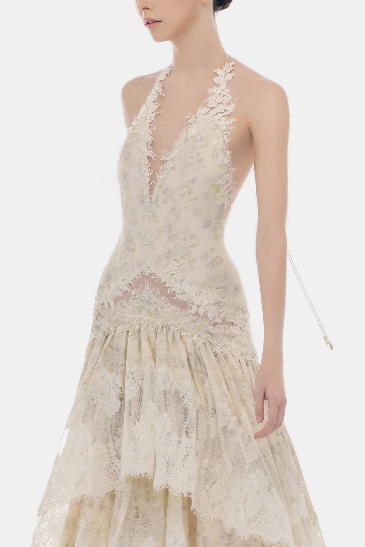 Ivory Cut-Out Lace Tiered Dress