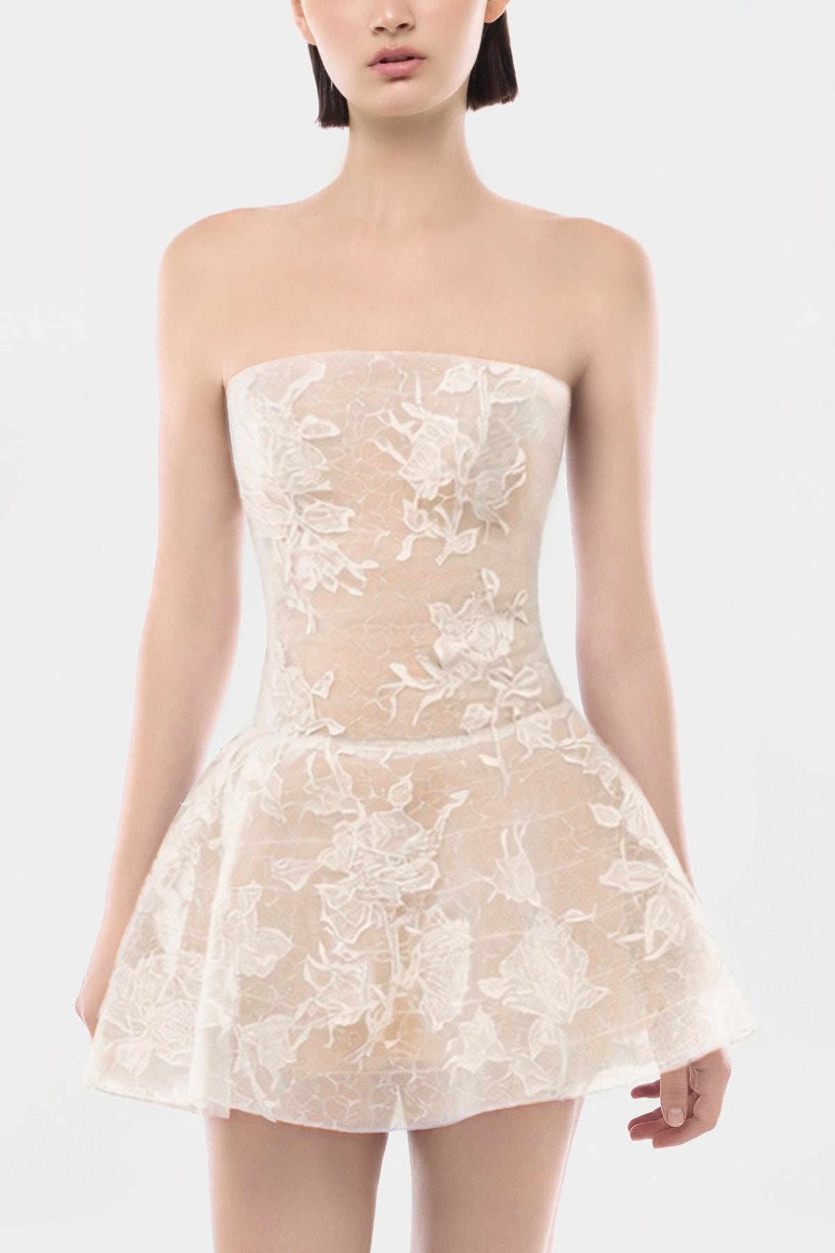 Ivory Floral Appliqué Mini Dress