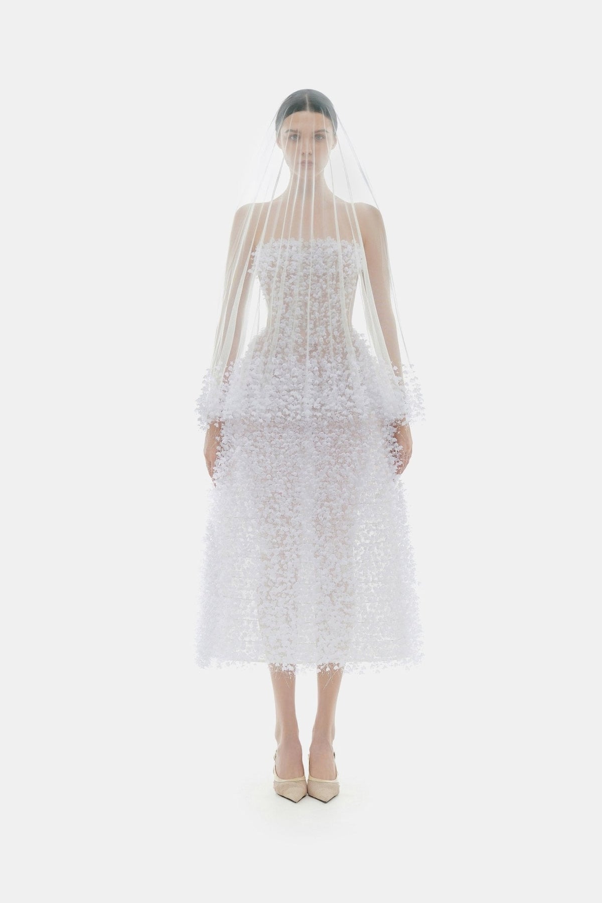 Ivory Flowers Midi Dress