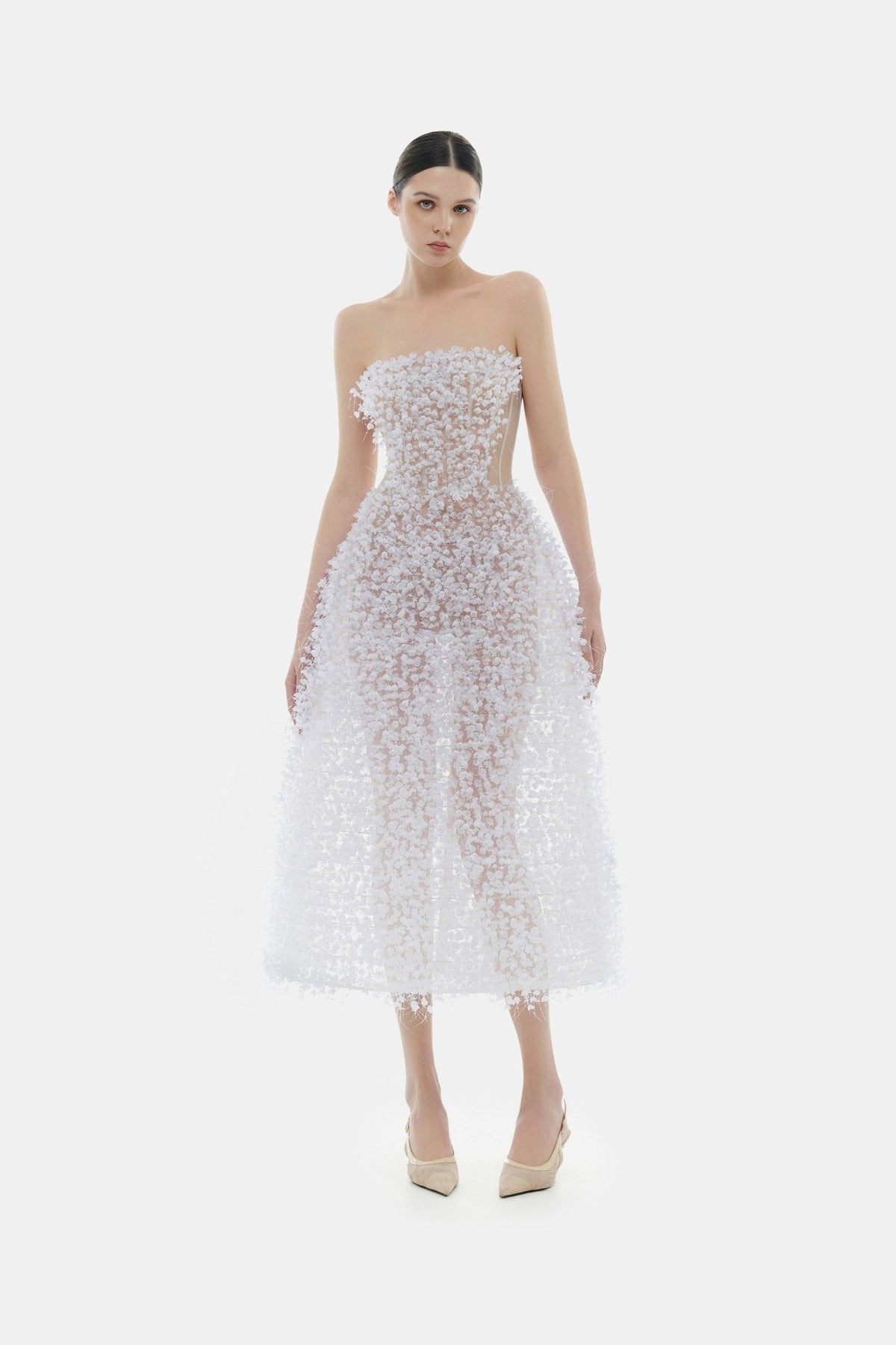 Ivory Flowers Midi Dress