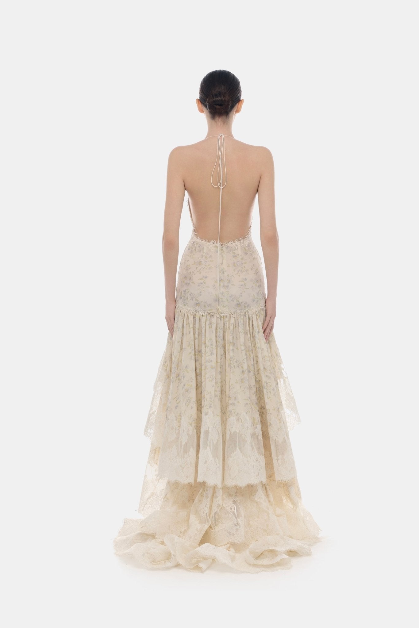 Ivory Open-Back Lace Tiered Dress