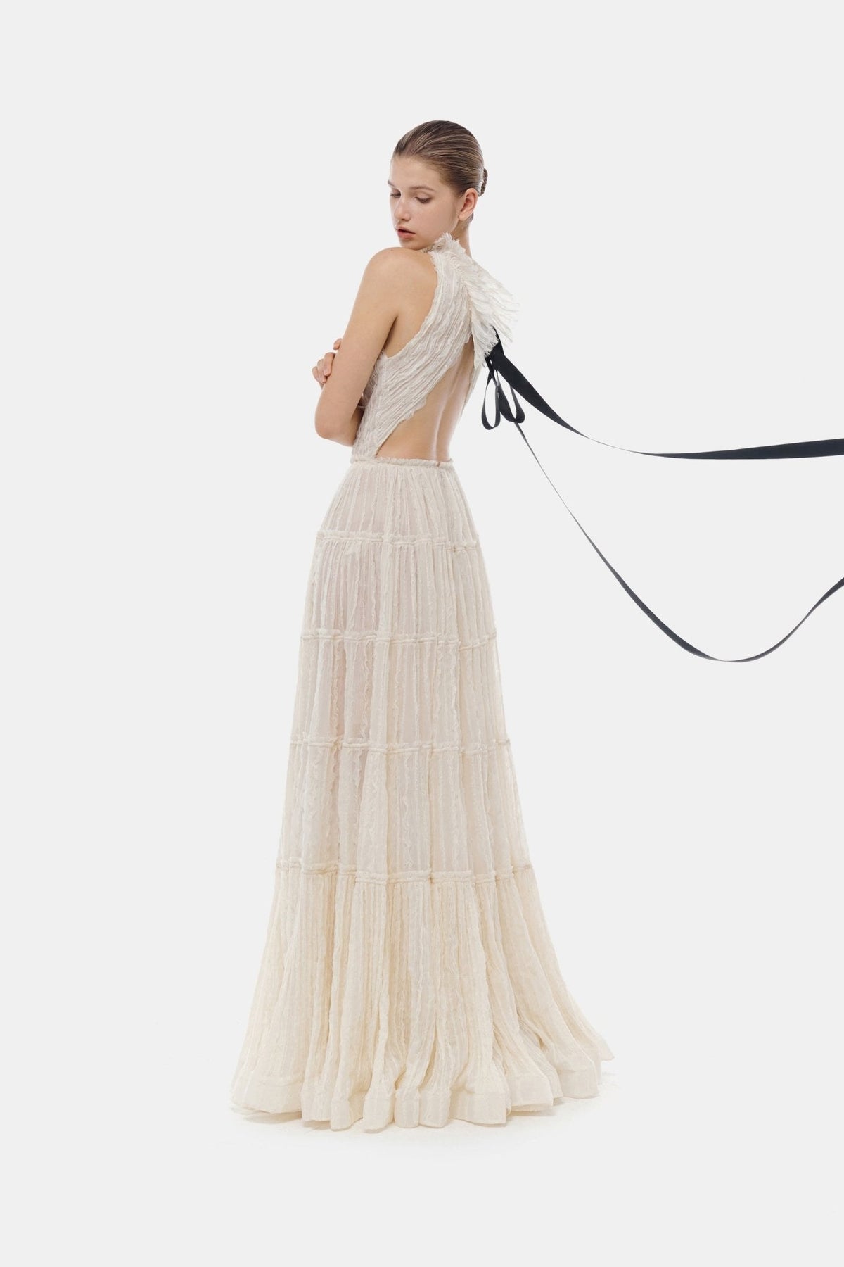 Ivory Tiered Halter Maxi Dress