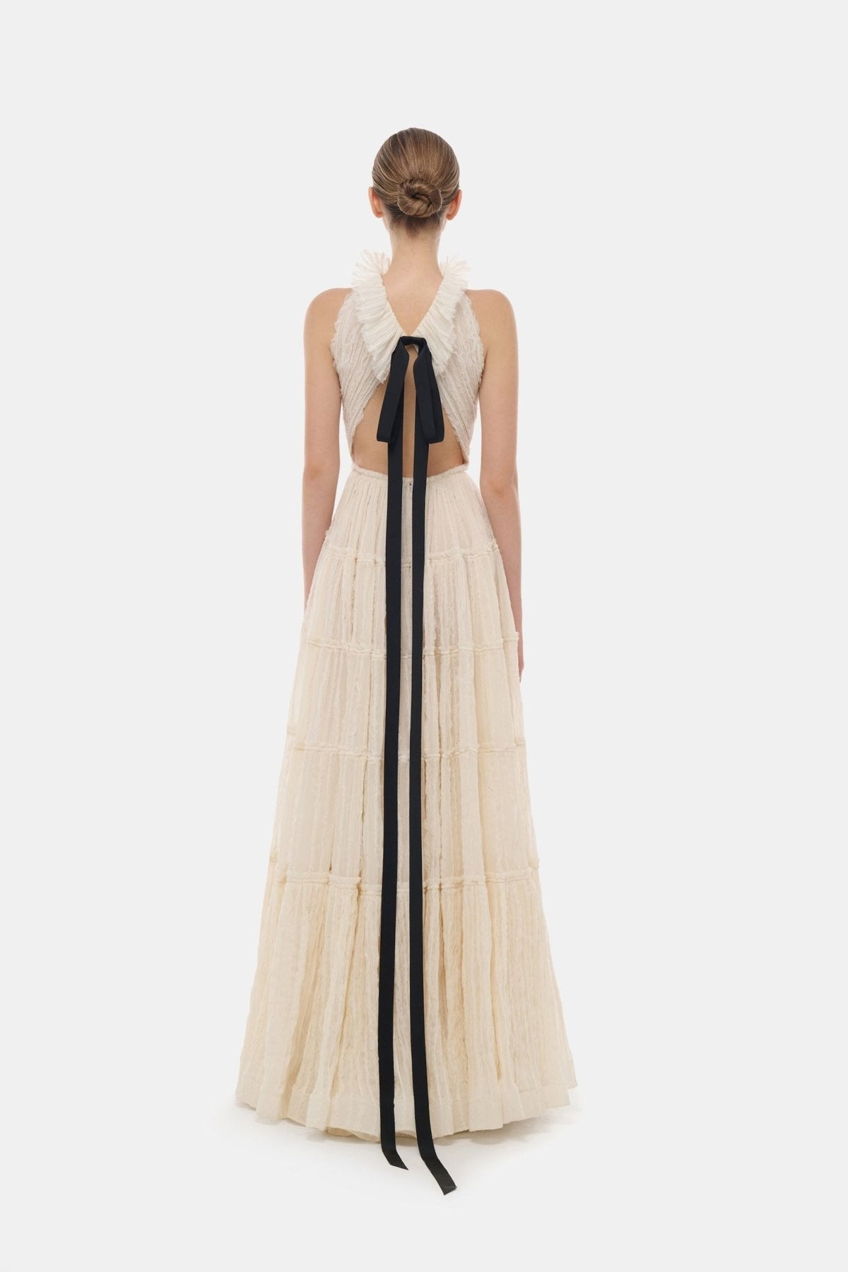 Ivory Tiered Halter Maxi Dress