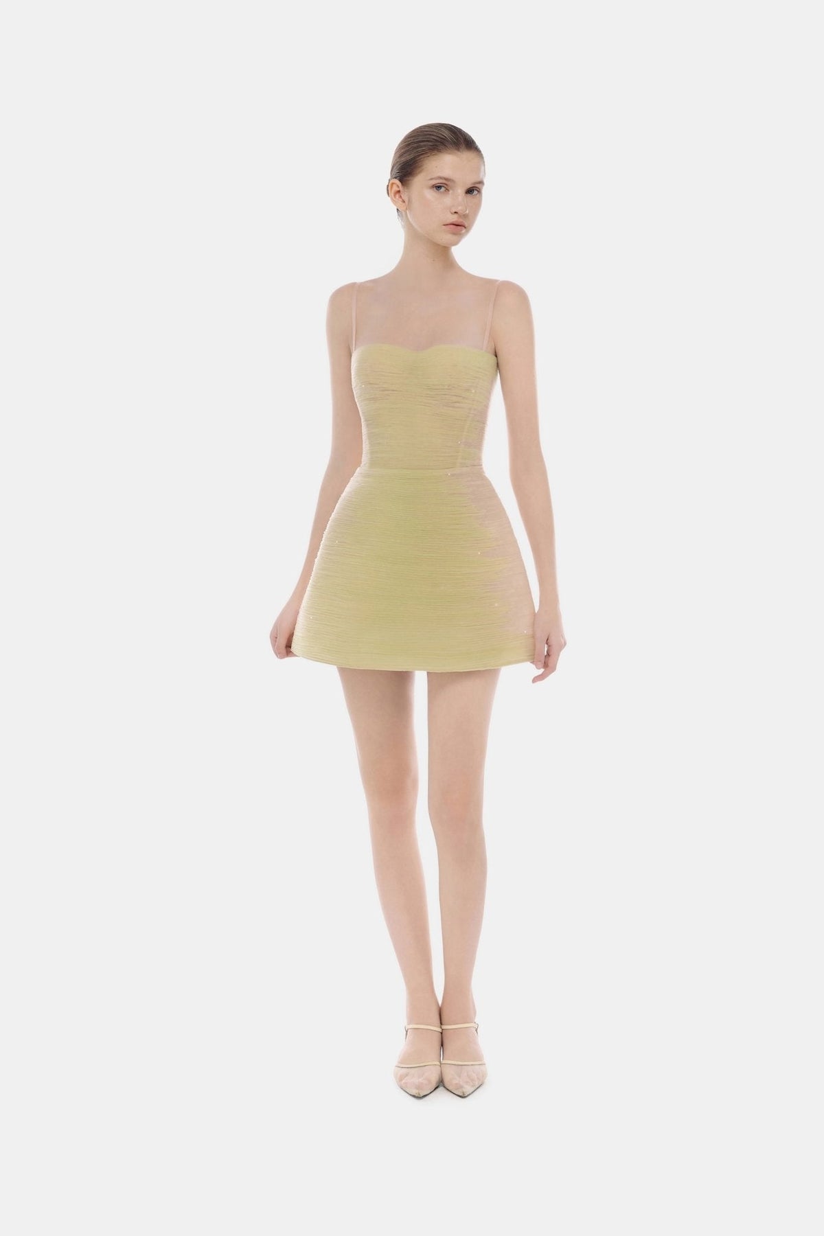 Lime Crinkled Mini Dress