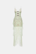 Mint Floral Bow Vneck Maxi Dress