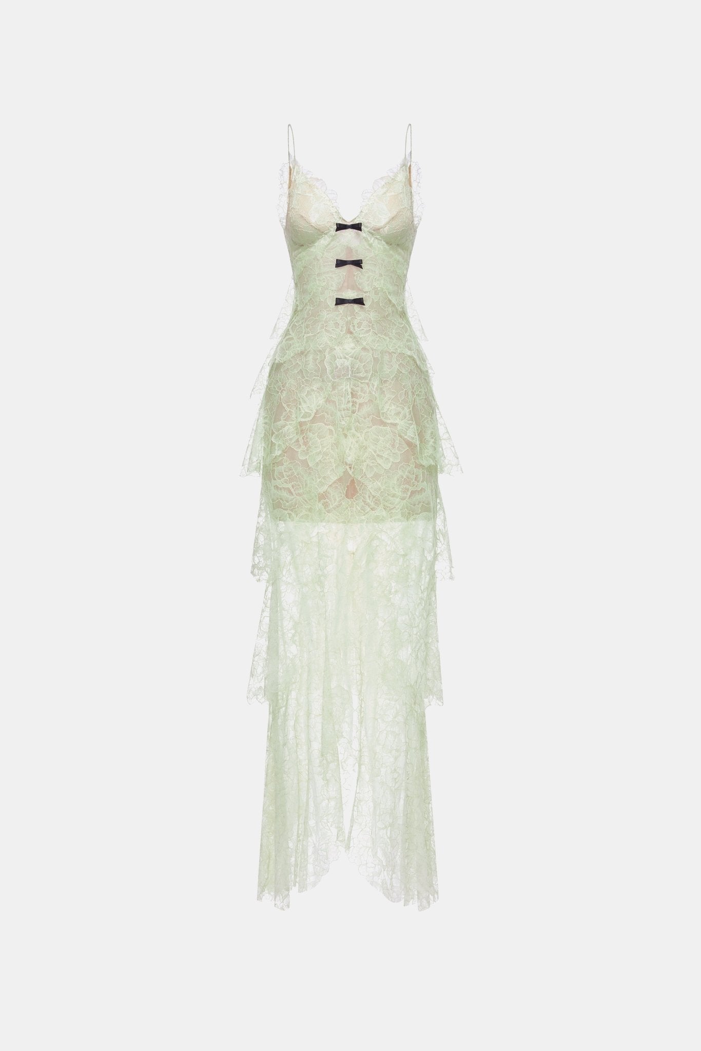 Mint Floral Bow Vneck Maxi Dress