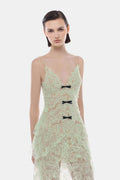 Mint Floral Bow Vneck Midi Dress