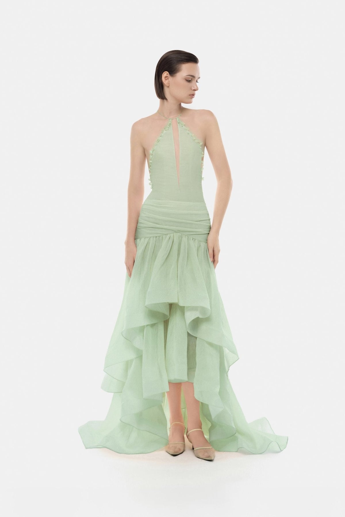 Mint Open-Back Halter Dress