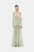 Mint Open-Back Tiered Mesh Dress