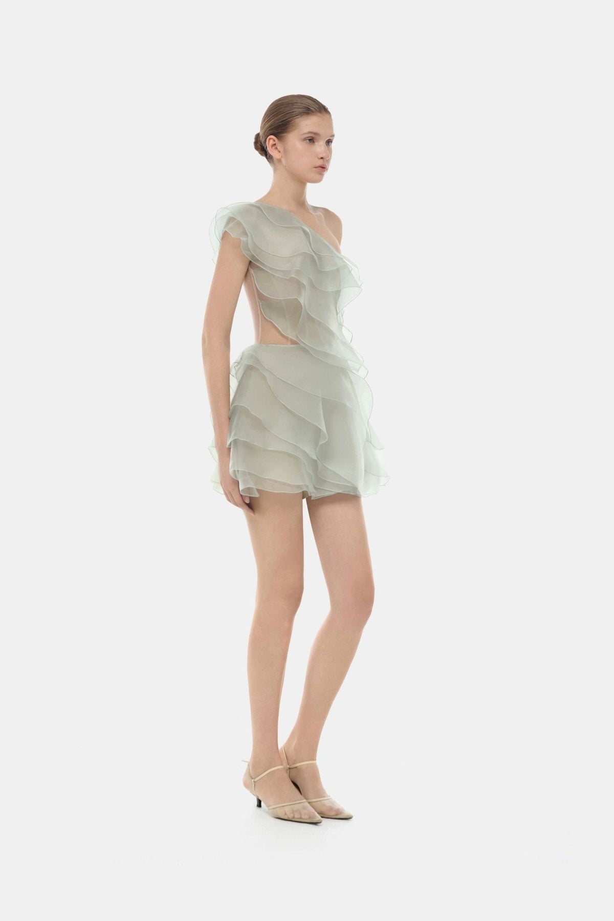 Mint Ruffle One-Shoulder Mini Dress