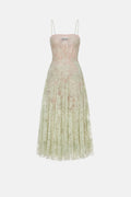 Mint Straight Neckline Pleat Midi Dress