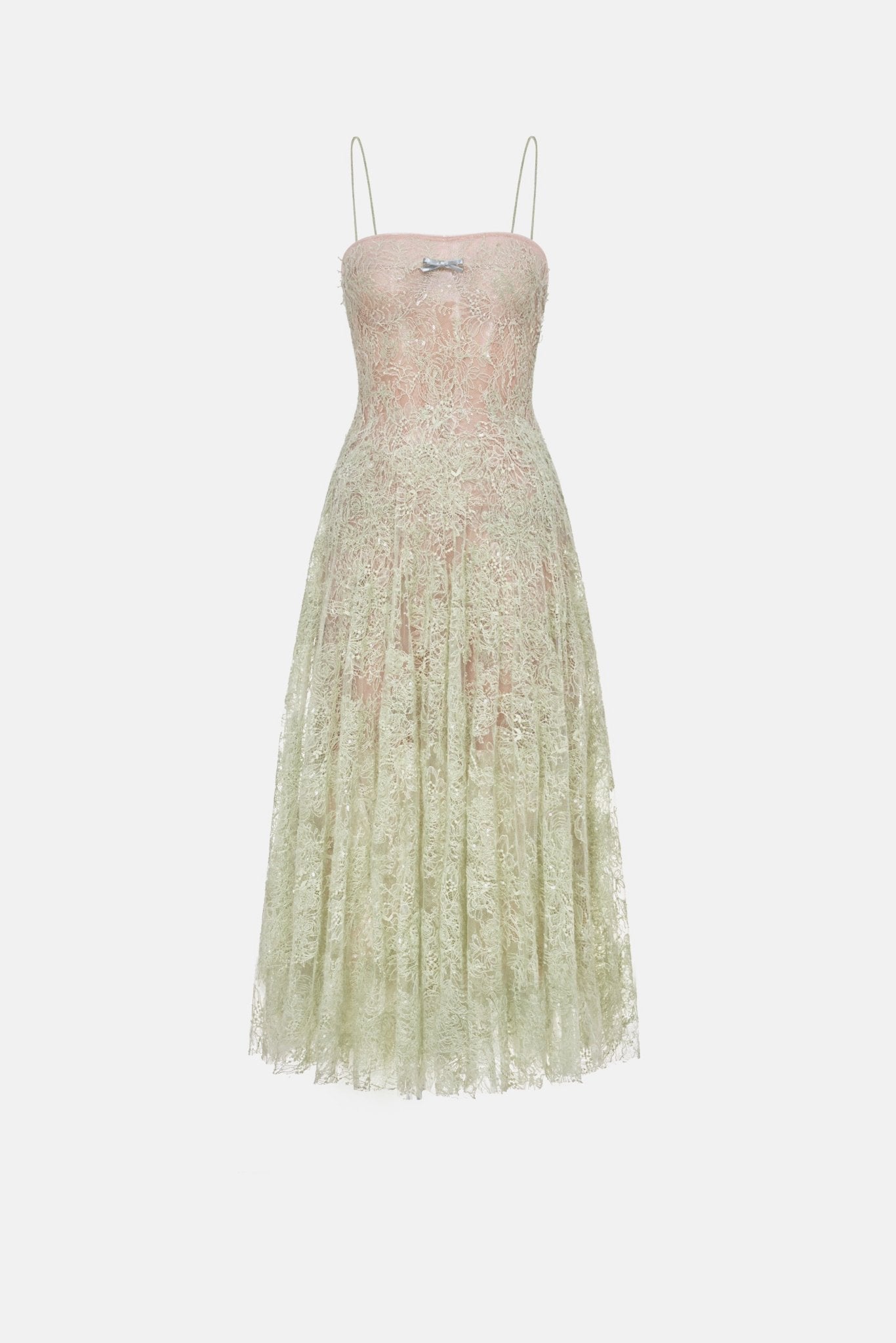 Mint Straight Neckline Pleat Midi Dress