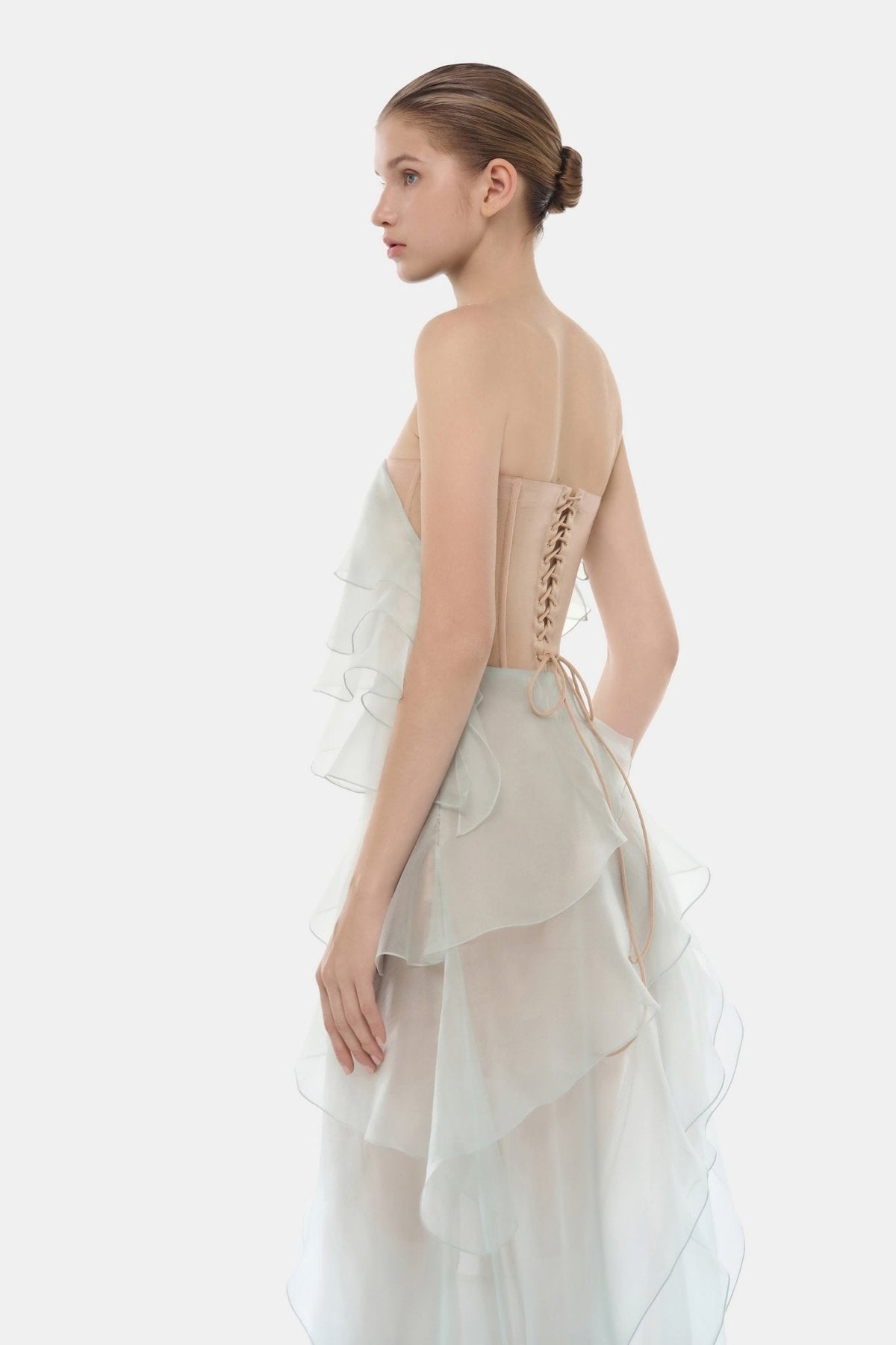 Mint Tiered Strapless Dress
