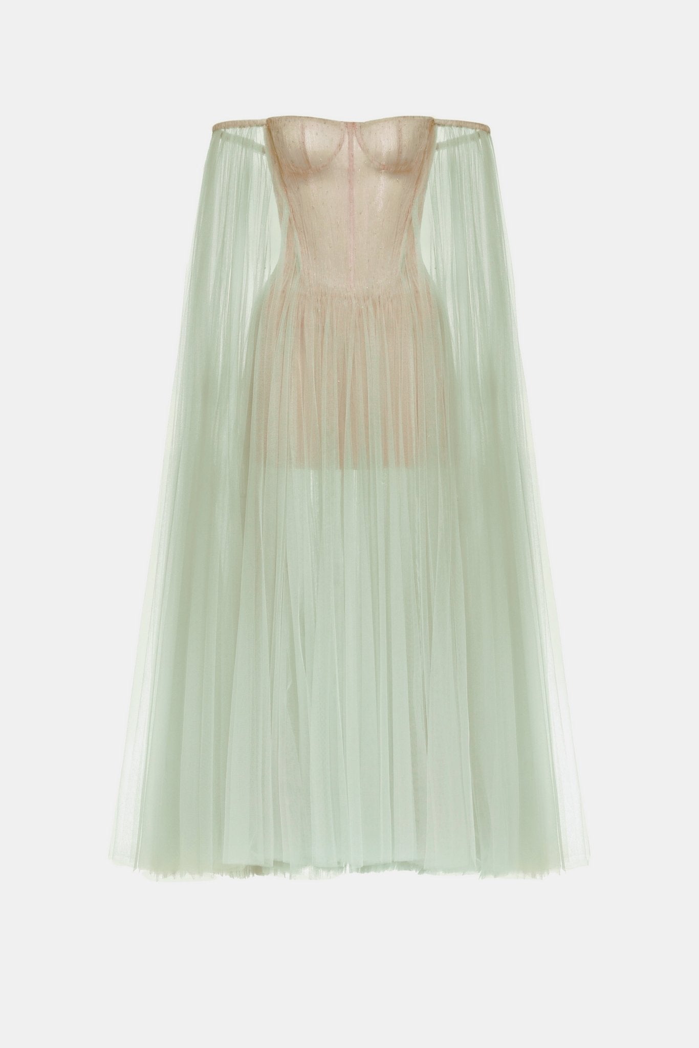 Mint Tulle Off-shoulder Midi Dress