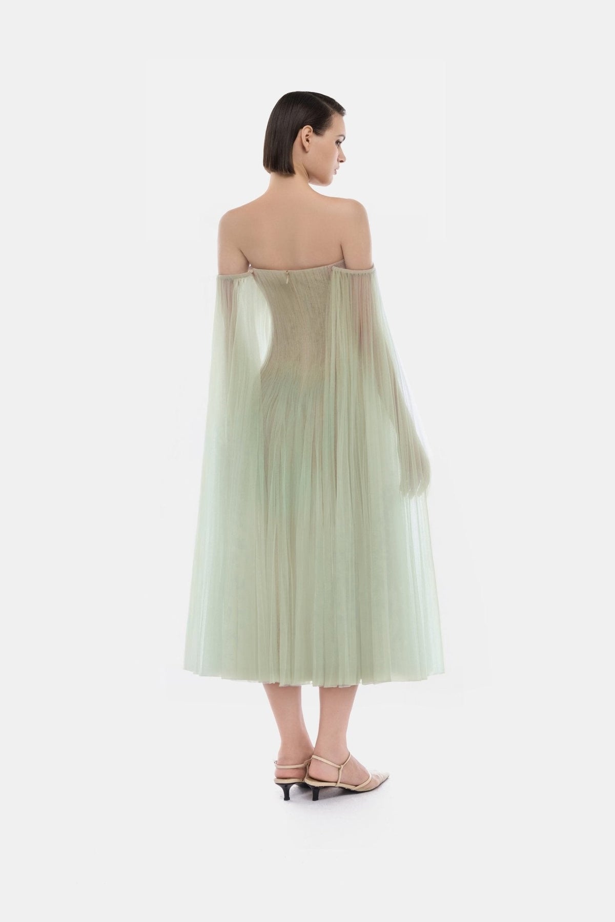 Mint Tulle Off-shoulder Midi Dress