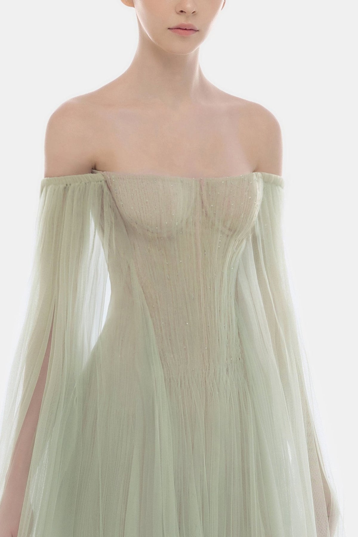 Mint Tulle Off-shoulder Midi Dress